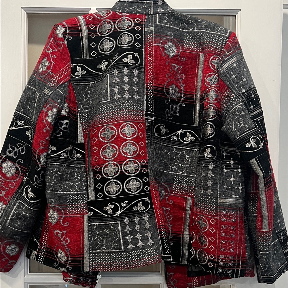 Stylish Women's Patchwork Jacket - Red and Black - image 8